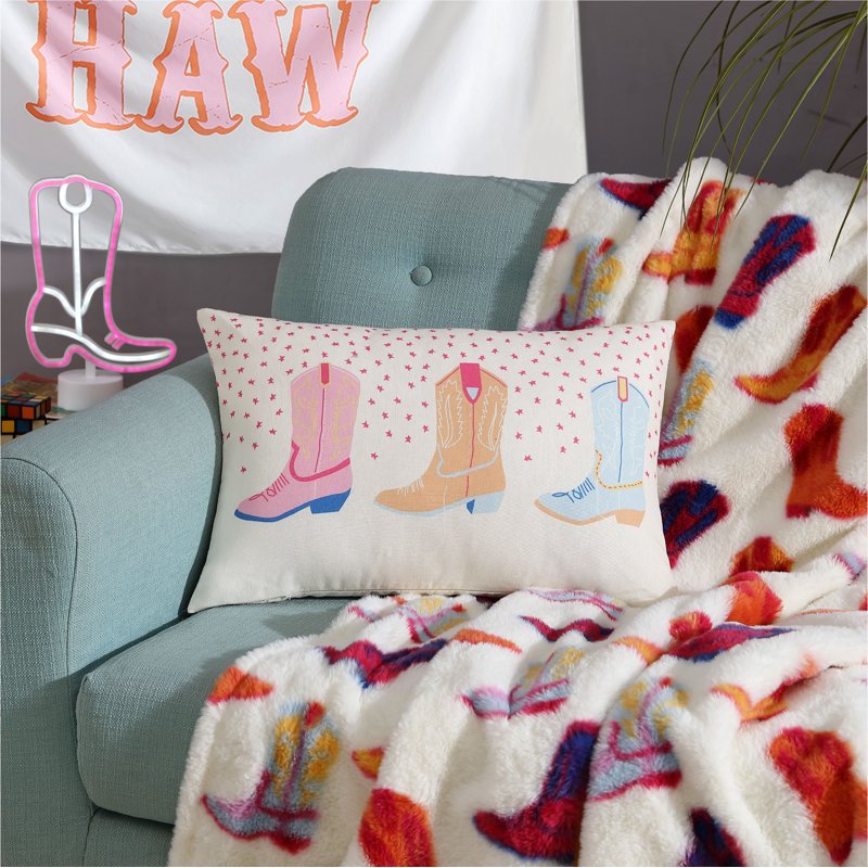 14x20 Cowboy Boot Oblong Pillow for Teens and Young Adults - Western Decor