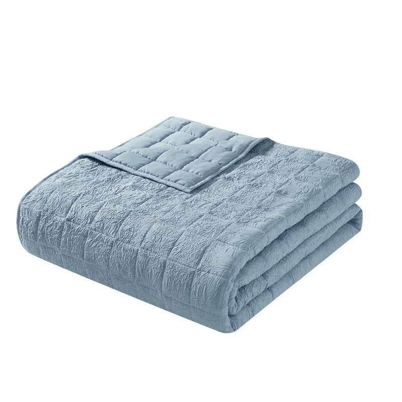 King Blue Crinkle Quilt - Microfiber Bedding, Lightweight, Machine Washable