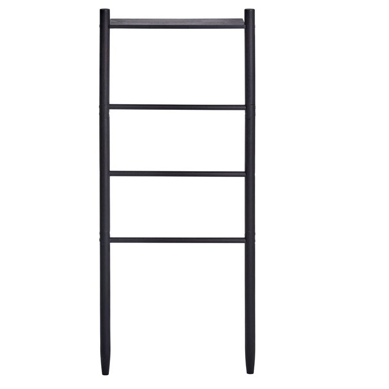 Black Freestanding Acacia Wood Towel Ladder with 4 Tiers - Space Saving Bathroom Storage