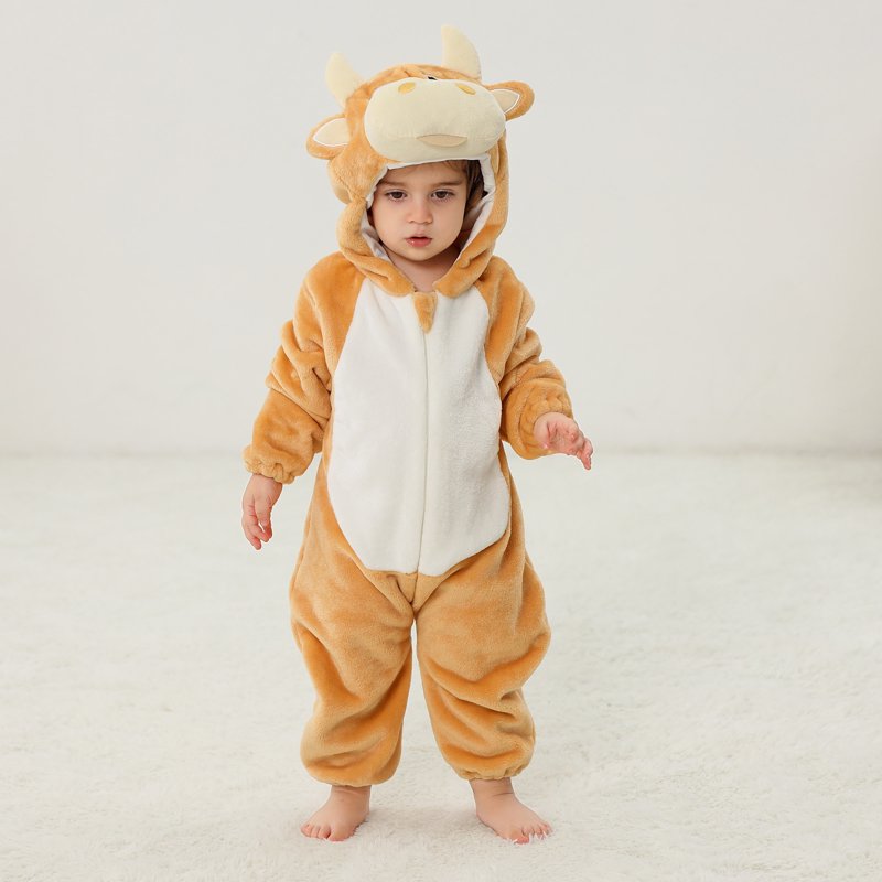 Kids Animal Cosplay Romper - Hooded Flannel Jumpsuit for 18-24 Months - Yellow