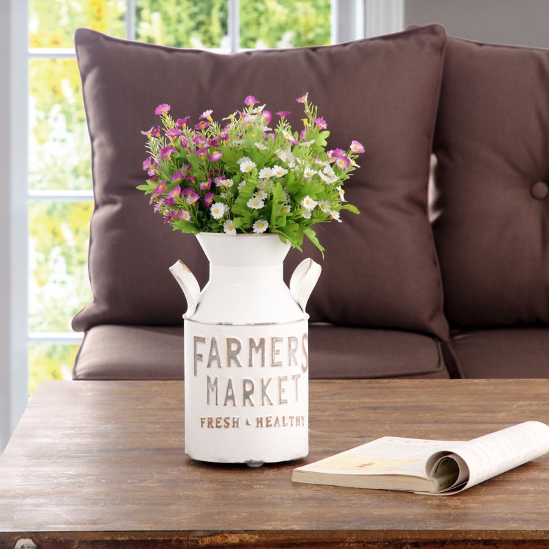Farmers Market Metal Milk Jug Décor with Handles - White, 10.4" H