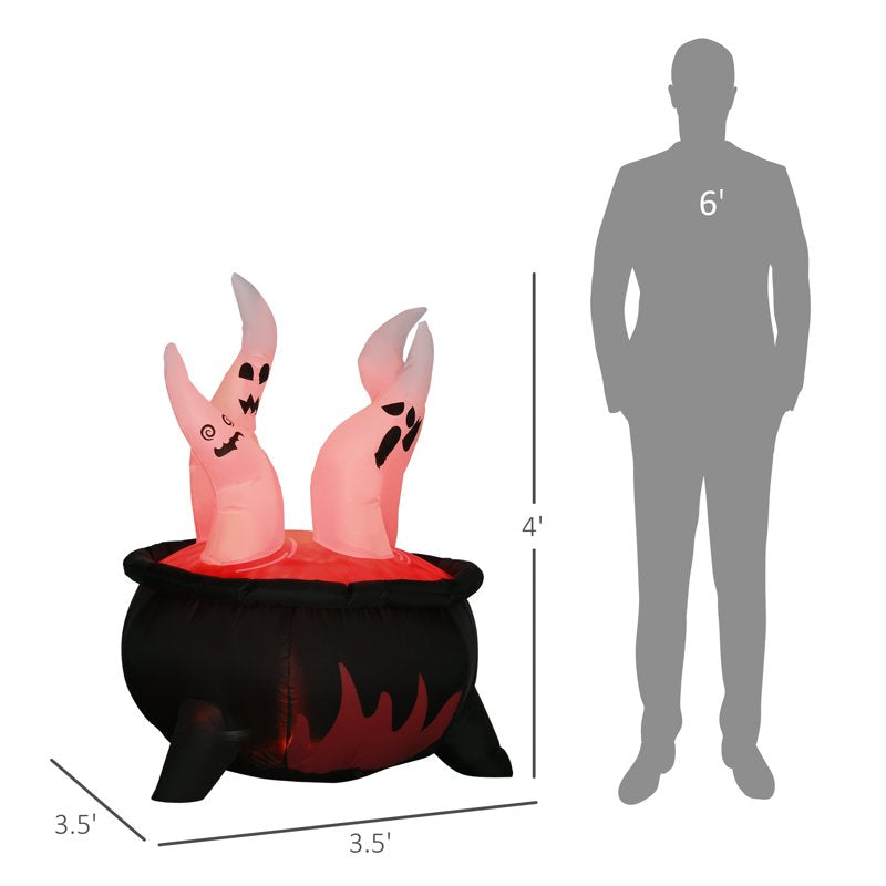 Halloween Inflatable Ghost in Red Cauldron Yard Decor - White Ghosts in Red Cauldron, Outdoor Blow Up LED Decoration