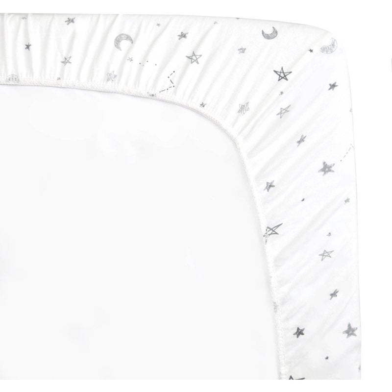 Fitted Crib Sheets 2 Pack - 100% Cotton, Hypoallergenic, Gray Stars & Zigzag, 52x28 Inches - Soft & Breathable Baby Bedding