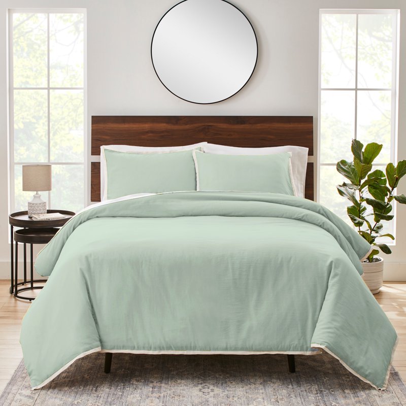 King Linen Duvet Cover Set with Contrast Border - Soft Sea Better Homes & Gardens