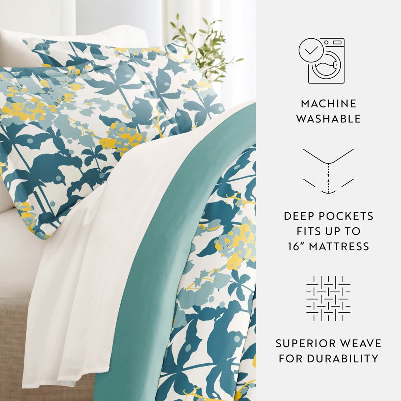 Twin XL Duvet Cover Set with Comforter and Sheets - Boho Flower Teal, 7 Pieces