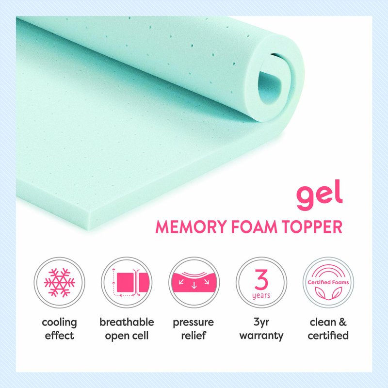 Cooling Gel Memory Foam Mattress Topper - Short Queen 2.5 Inch Ventilated
