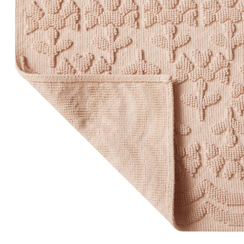 Floral Block Scallop Bath Rug Set - Pink 17x24 & 20x30 Inches, Cotton, Non-Slip