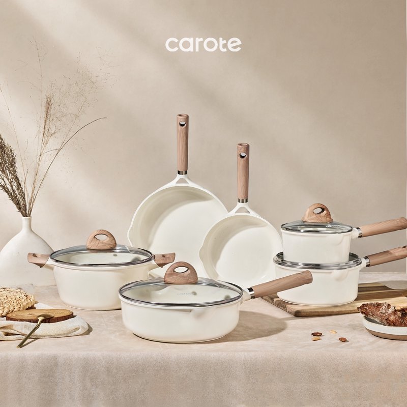 Nonstick Ceramic Cookware Set - 13 Pieces, White Granite Finish