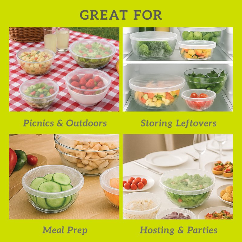 Reusable Plastic Stretch Bowl Covers - 12 Count Variety Pack