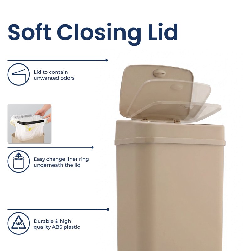Automatic Bathroom Trash Can - 3.2 Gallon Motion Sensor, Almond Biscuit