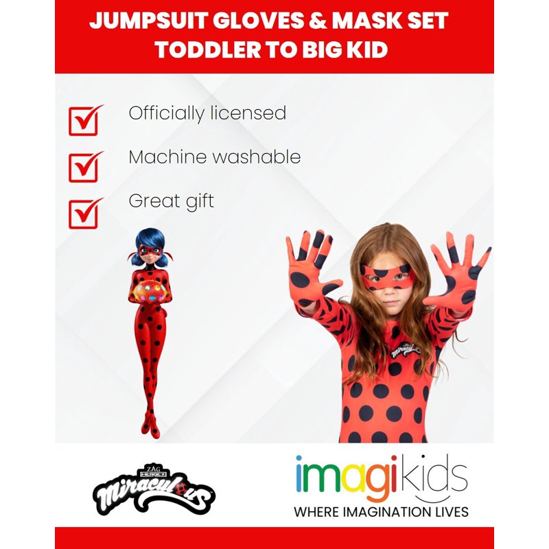 Girls Miraculous Ladybug 3-Piece Costume Jumpsuit Set - Red 4T