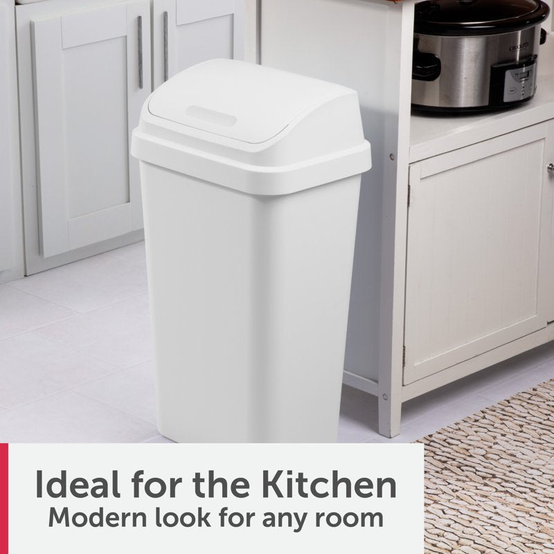 13 Gallon Kitchen Trash Can with Swing Top Lid - White