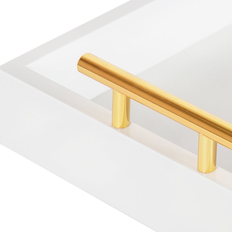 Narrow Rectangle Wood Accent Tray - White/Gold 10x24