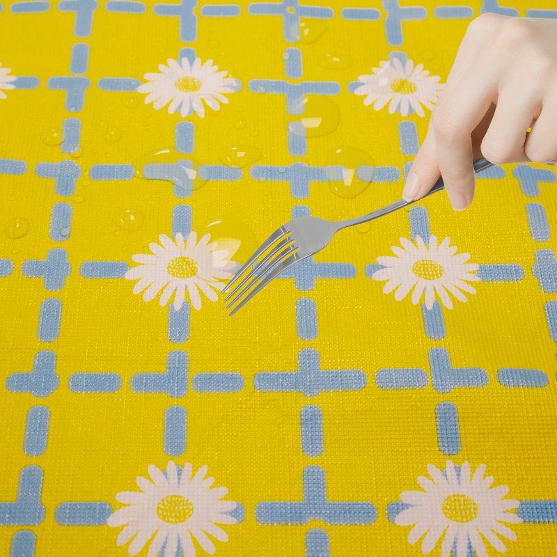 Elastic Fitted Table Cover - Waterproof Vinyl, 6ft Rectangular, Yellow/Green Check