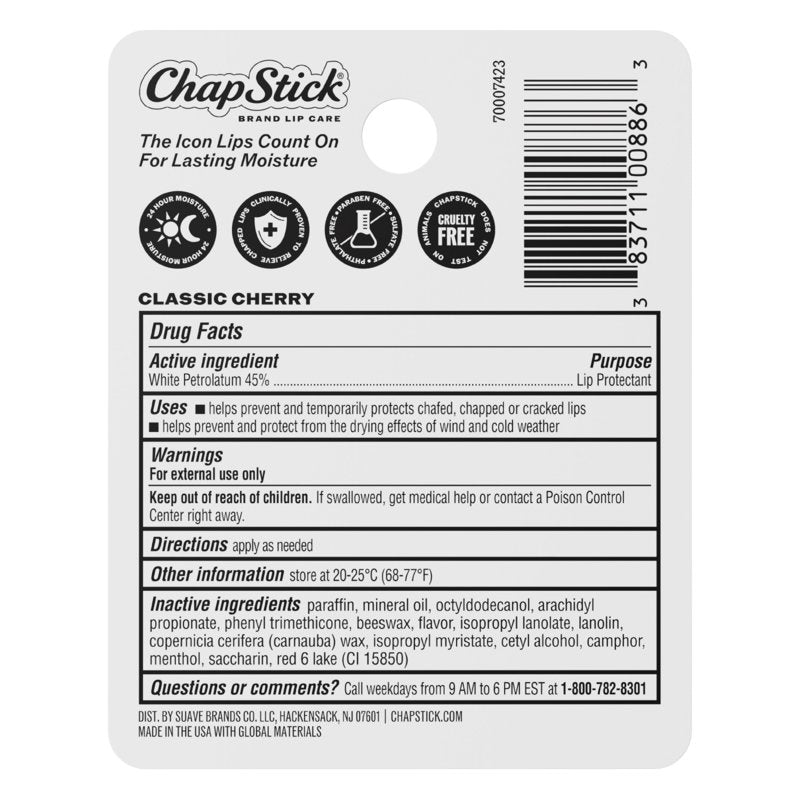 Classic Cherry Lip Balm - 24-Hour Moisturizing Lip Protectant, 3-Pack
