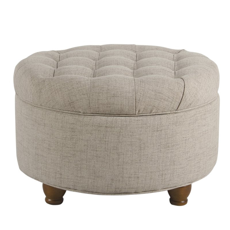Large Round Tufted Storage Ottoman with Lift-Off Lid