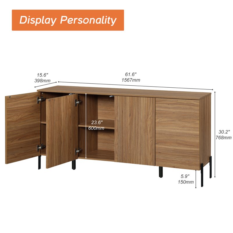 61" Modern TV Stand with Storage - Reeded Entertainment Center