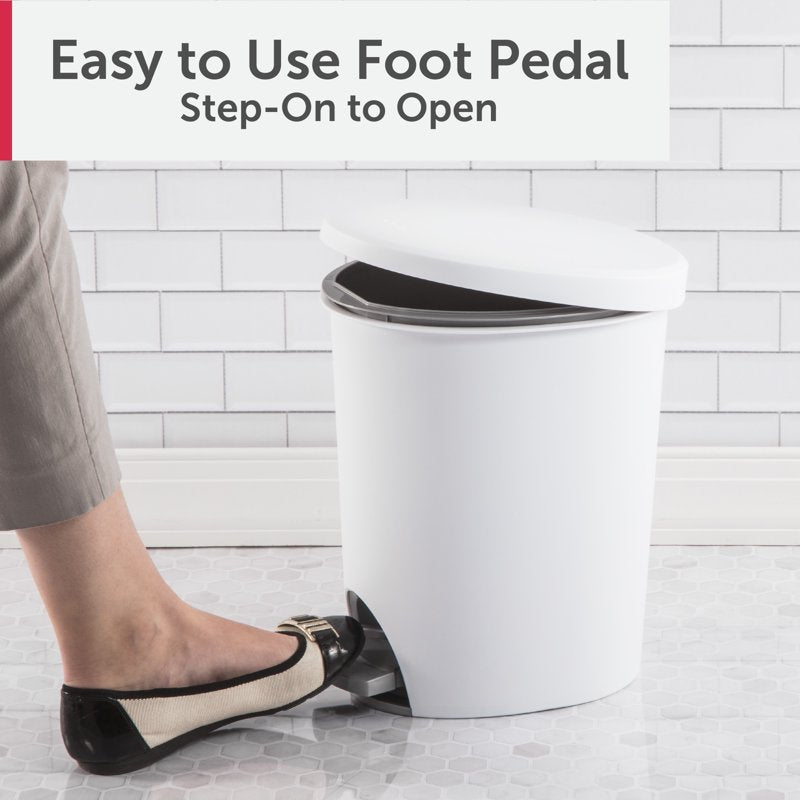 Small Bathroom Trash Can - 2.6 Gallon Step Lid, White - 2 Pack