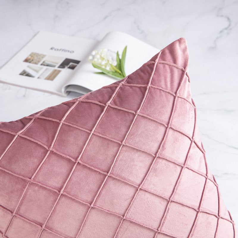 Pink Velvet Pleated Throw Pillow Cover 18x18 Inch Set of 2 - Decorative Cushion Case
