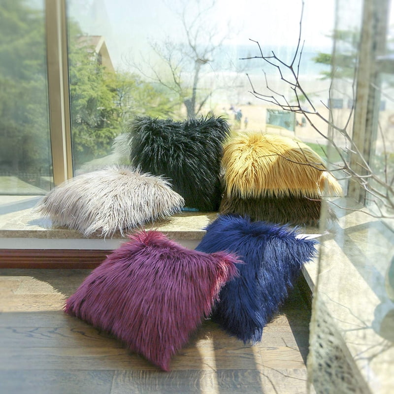 12x20 Inch Faux Fur Throw Pillow - Beige Decorative Cushion with Hidden Zipper