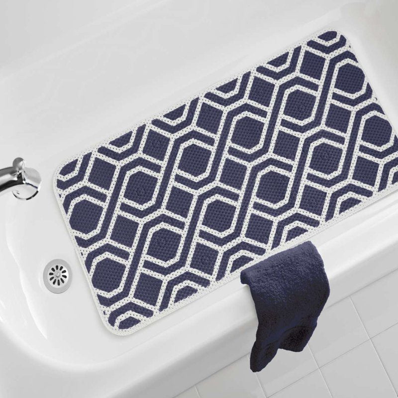 Navy Cushioned Bathtub Mat 17x36 in. Slip-Resistant Shower Rug - Mainstays