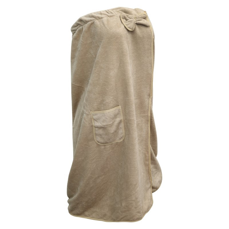 Women's Beige Bath Wrap Towel with Pocket & Adjustable Closure
