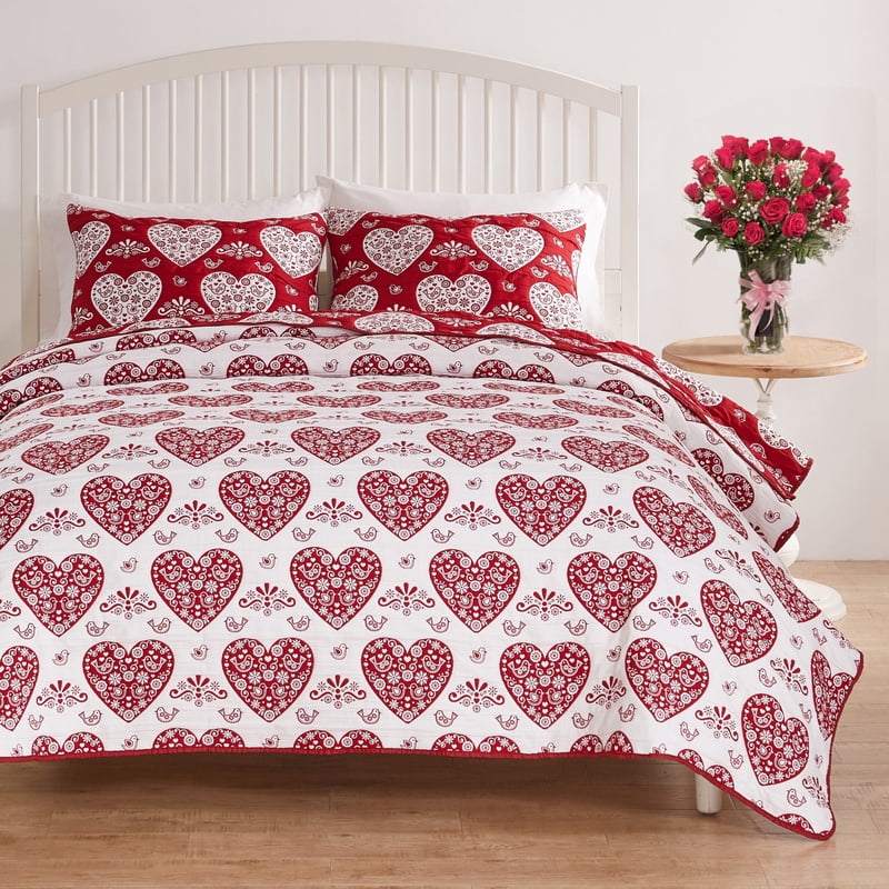 Twin Lovebirds Reversible Holiday Coverlet Set - Greenland Home Fashions