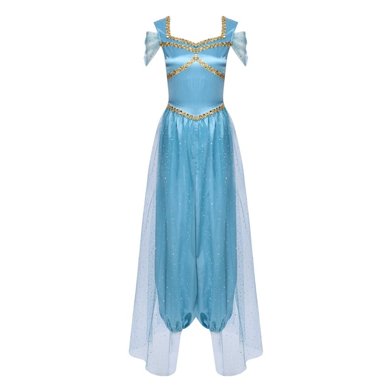 Sequin Belly Dance Jumpsuit for Women - Princess Romper Lake Blue 4XL