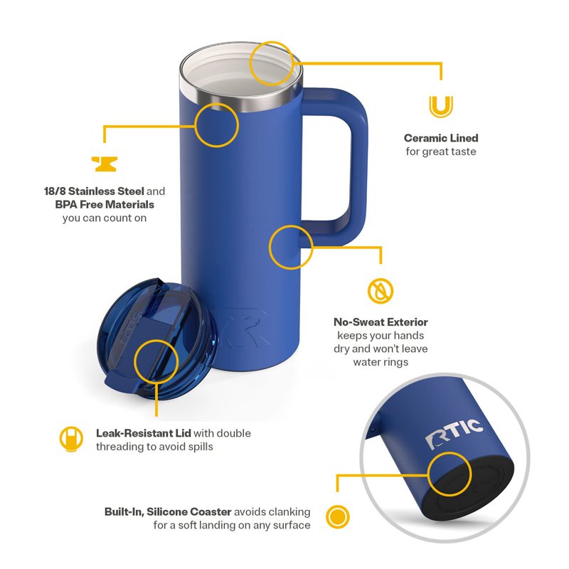 20 oz Insulated Travel Mug with Ceramic Lining - Cobalt