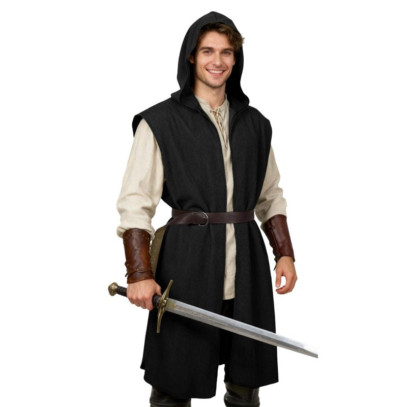 Men's Medieval Viking Costume Set Black L - Renaissance Cosplay Robe & Belt