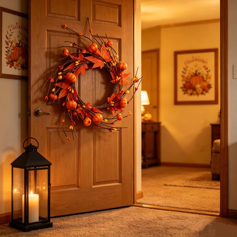 Daghihgewr Fall Pumpkin Candle Ring with Maple Leaves & Berries - Variation #11