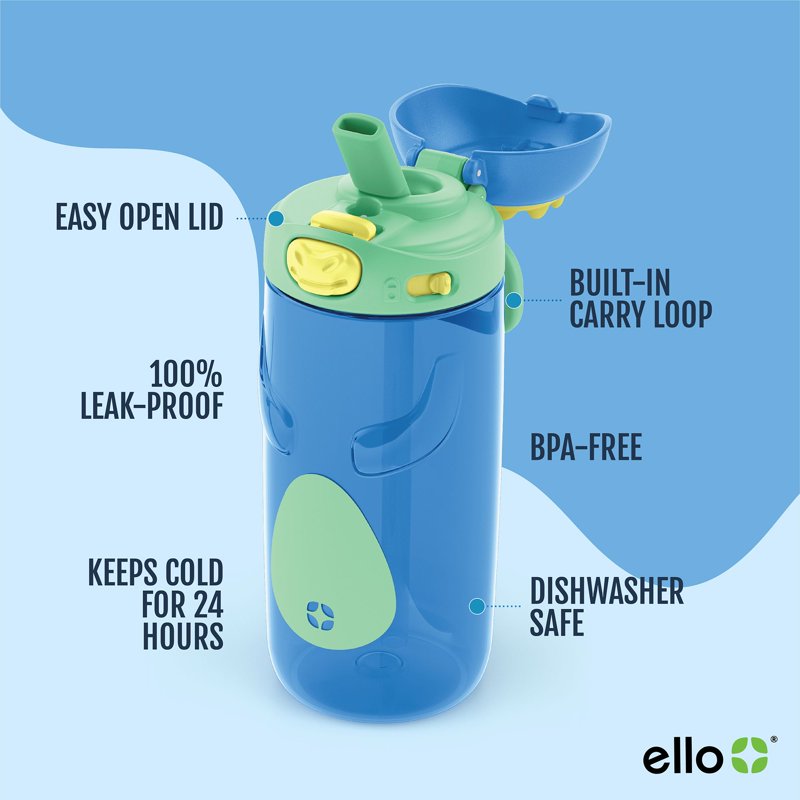 16oz Kids Water Bottle - Durable Leak-Proof Design, Azure Blue