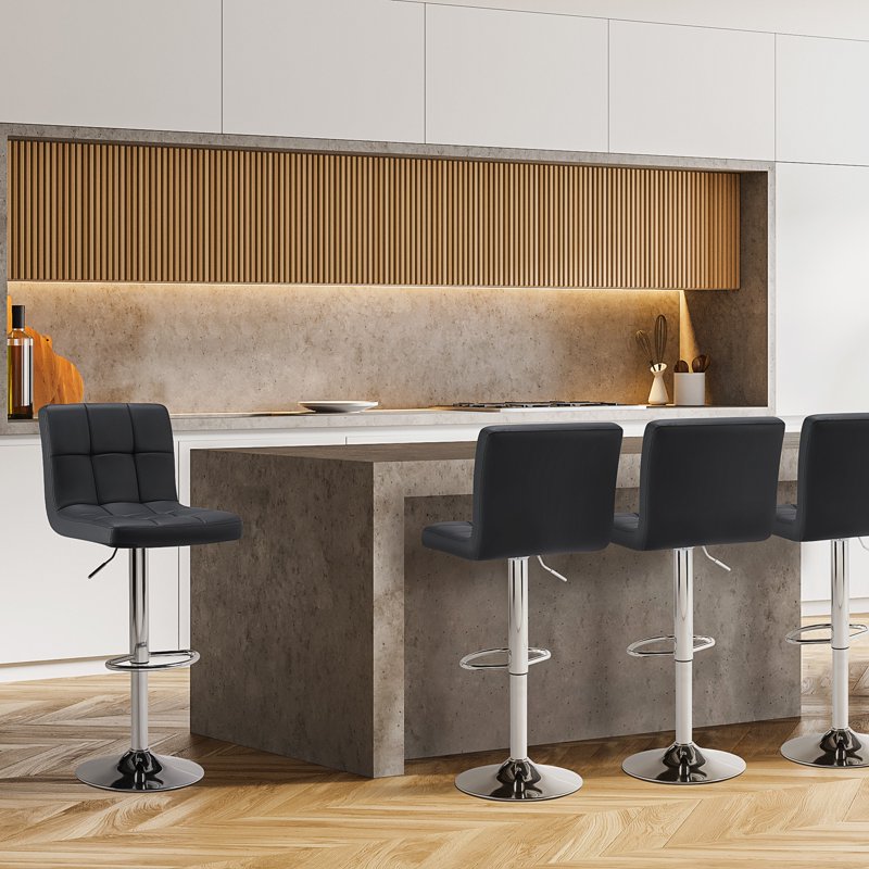 Adjustable Swivel PU Leather Bar Stools - Set of 2, Black