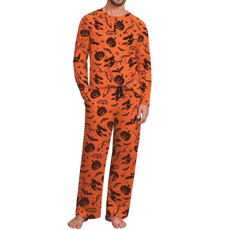 Halloween Couple Pajama Sets - Yellow Pumpkin Witch, Men M
