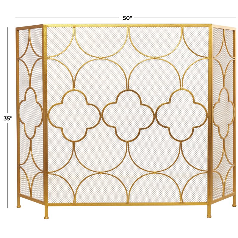 Geometric Metal Fireplace Screen - 50" x 35", Copper Frame