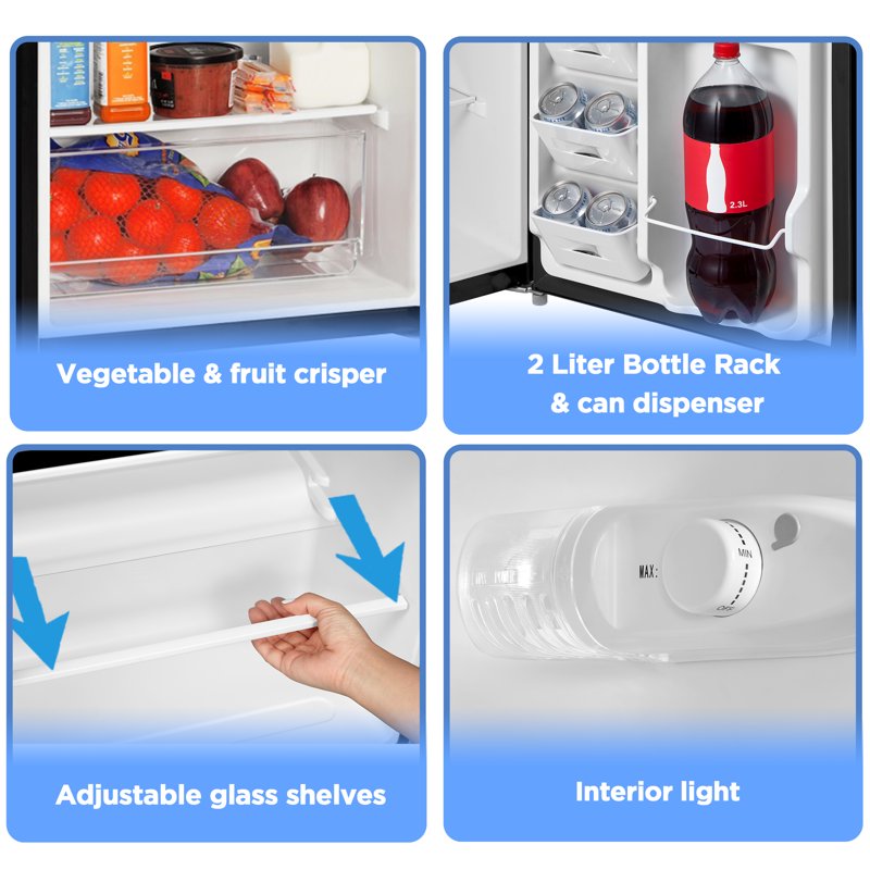 4.4 Cu Ft Compact Refrigerator - Single Door Mini Fridge with Crisper