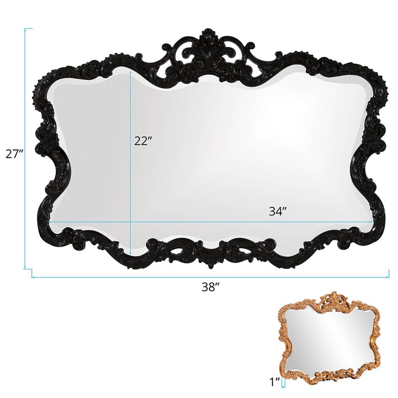 Decorative Wall Mirror with Ornate Frame - Black Finish, 27x38 Inch