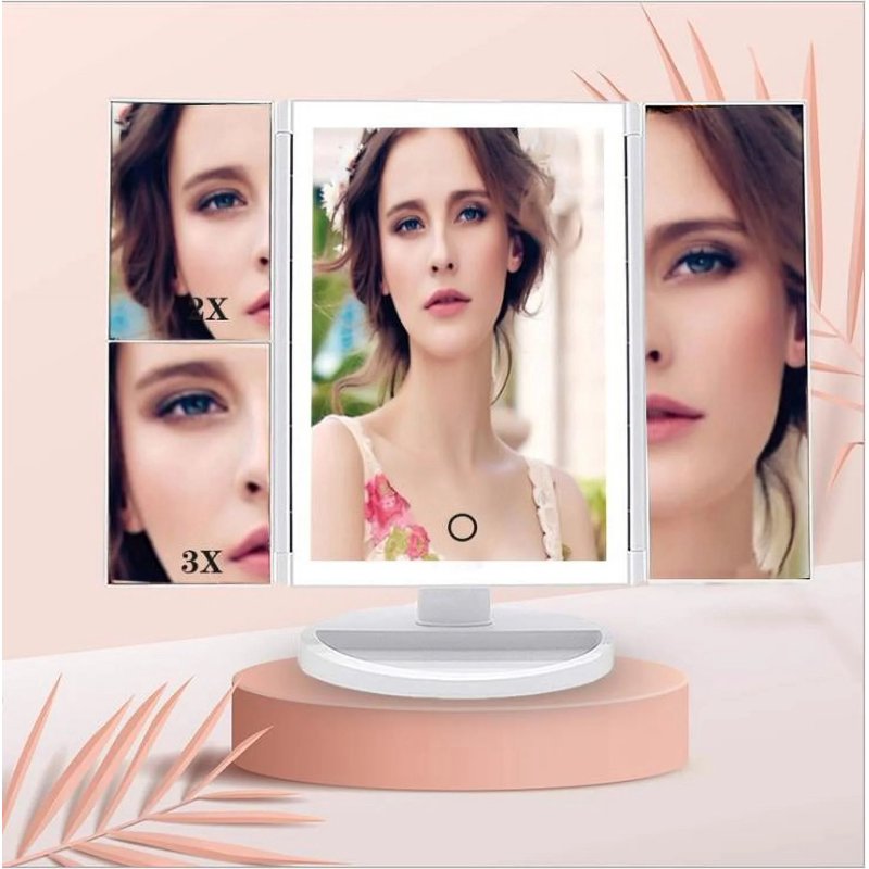 Tri-Fold LED Makeup Mirror with Lights and Adjustable Touch Screen