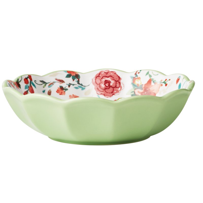 4-Piece Ceramic Pasta Bowl Set - Painted Meadow Green
