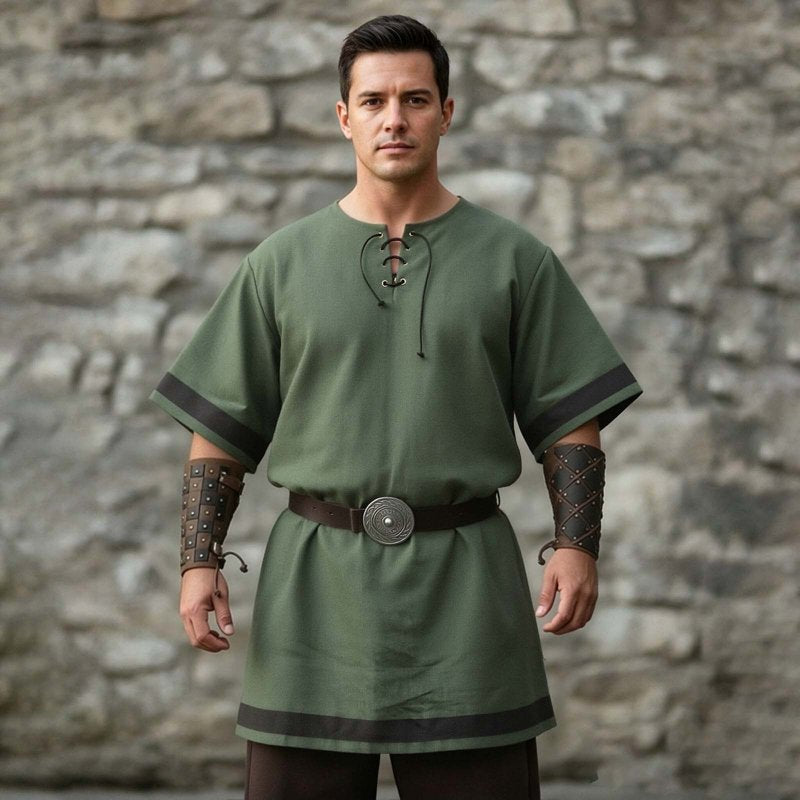 Men's Medieval Viking Surcoat Costume XL Green Short Sleeve Halloween Cosplay