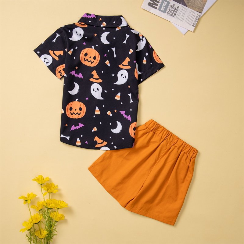 Toddler Baby Boy Halloween Costume Set Pumpkin Head Shirt & Shorts 1-5 Years - Black, 4-5 Years