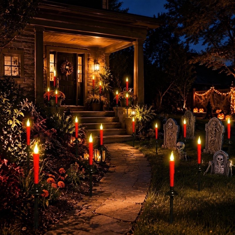 Solar LED Candle Lights F Flickering Flameless Outdoor Waterproof 6 Pack - F