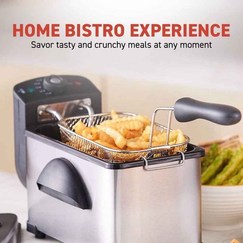 2Qt Stainless Steel Deep Fryer with Adjustable Temperature Control
