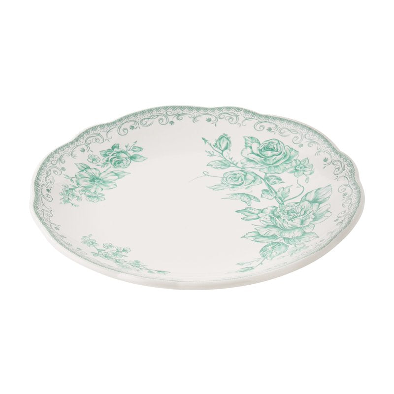 Stoneware Salad Plate with Floral Design - Green