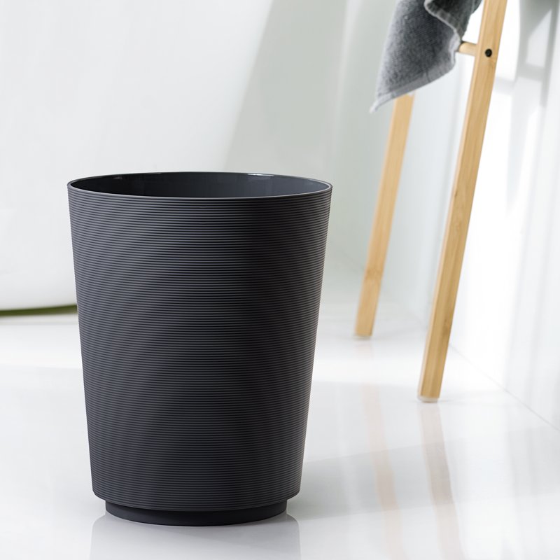 Soft Touch Ribbed Plastic Wastebasket - 1.98 Gal Black