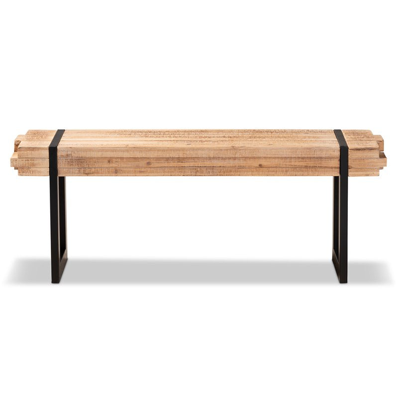 Rustic Industrial Entryway Bench with Natural Brown Finish