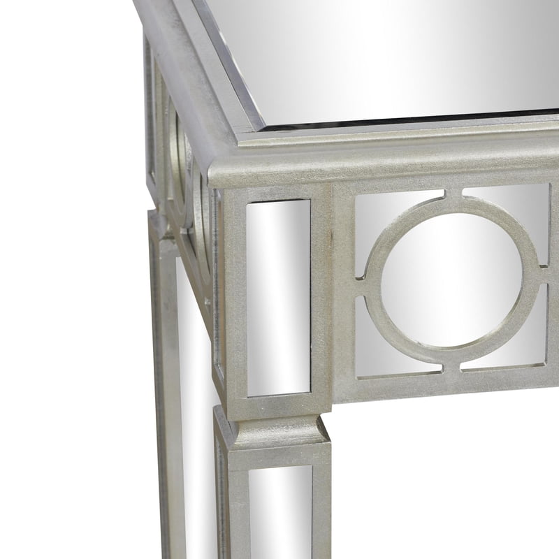Geometric Silver Mirrored Console Table Set with Drawer - 2 Pieces