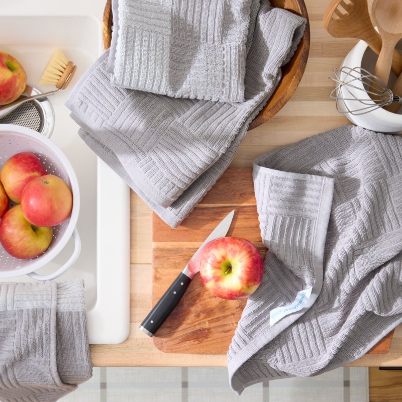 Antimicrobial Cotton Kitchen Towels 4-Pack Set - Grey & Beige
