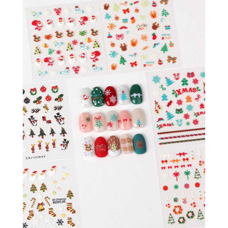 3D Christmas Nail Art Stickers - Festive Santa & Snowflake DIY Decals