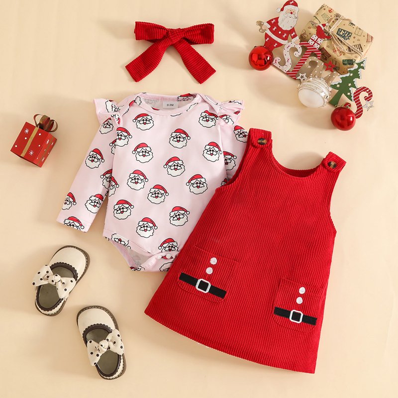 Baby Girl 1st Christmas Outfit A03-Red 12-18 Months Ruffle Romper Suspender Dress Set